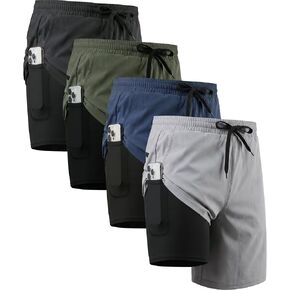 4 Pack Men's 2 in 1 Athletic Running Shorts with Liner Gym Workout Sport Shorts with Pockets in Saudi Arabia