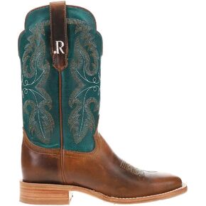 R. Watson Boots Womens Honey Cowhide Embroidered Wide Square Toe Casual Boots Mid Calf Low Heel 1-2" - Brown in Saudi Arabia
