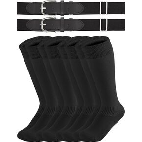 ZenNex 4 Pairs Youth Baseball Socks and 2 Belts Thickened Softball Football Socks and Elastic Belt for Boys Girls, Ages 7-12 in Saudi Arabia