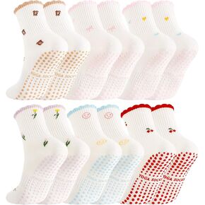 Cute Pilates Grip Socks for Women, 6 Pairs Non-Slip Yoga Socks with Grippy Dots & Arch Support for Ballet & Reformers in Kuwait