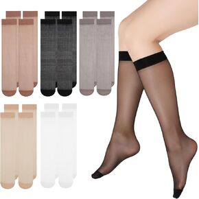 10 Pairs Women's Sheer Knee High, High Stockings for Women, 5 Colors Stretchy Nylon Socks, Breathable Sheer Knee Stockings with Comfort Top, Reinforced Toe One Size in Saudi Arabia