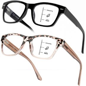 SKYOAK 2 Pack Trendy Progressive Multifocus Reading Glasses for Women, Retro Rectangle Frame Anti UV/Eyestrain Computer Readers, Stylish Spring Hinge Multifocal Glasses with Metal Core Wire, 1.5x in Kuwait