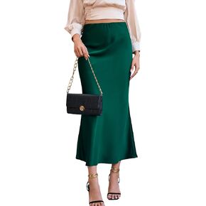 Women's Maxi Skirt Elegant Satin Fishtail High Waist Midi Long Silk Casual Skirts for Cocktail Party Wedding in Saudi Arabia