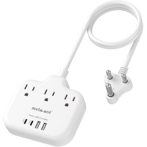 European Travel Plug Adapter, US to European Plug Adapter with 3 American Outlets & 4 USB, 3ft European Power Cord, International Travel Power Strip, Type C for Europe EU Germany France, Travel, White in Saudi Arabia
