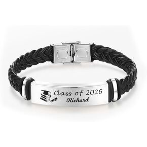 EDSG Personalized Men Bracelet Leather Engraved Bracelet for Men Graduation Gifts Class of 2026 Congrats Grad Gift Custom Graduation Gifts with Any Name for Him Friend Brother Son (Design2) in Saudi Arabia