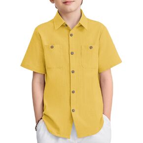 Arshiner Boys Short Sleeve Button Down Shirt Cotton Woven Casual Shirts with 2 Pockets for Kids 4-12 Years in Kuwait