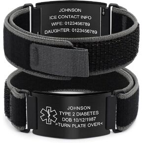 Personalized Nylon Trail Loop Elastic Sport Bracelet with Laser-Engraved Medical Alert ID Tag and Adjustable Hook-and-Loop Closure, Custom Safety Gift for Men and Women in Saudi Arabia