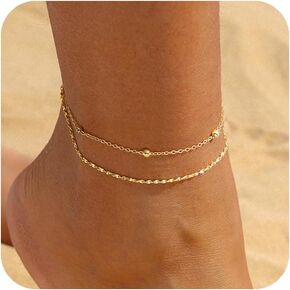 Gold/Silver Anklets for Women Waterproof 14K Gold/Silver Plated Ankle Bracelet Trendy Layered Adjustable Shining Chain Set Summer Beach Sparkle Jewelry Gift Non Tarnish Lightweight Hypoallergenic in Saudi Arabia
