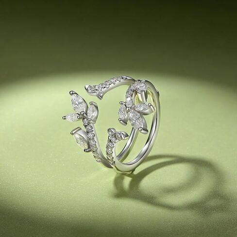 Moissanite Ring Enhancer for Women Curved Wedding Band Guard Ring 925 Sterling Silver 18K White Gold Plated 1.88CTTW Marquise Cut D Color VVS1 Moissanite Double Enhancer for Engagement Wife Gift in Saudi Arabia