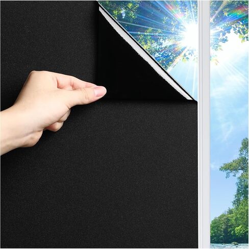 LUTE Blackout Window Film Removable Window Tint for Home Privacy Black 17.5" x 78.7", Static Cling for Inside Dark Sunlight Blockers Darkening Light Blocking for Bedroom Home Theater Garage in Saudi Arabia