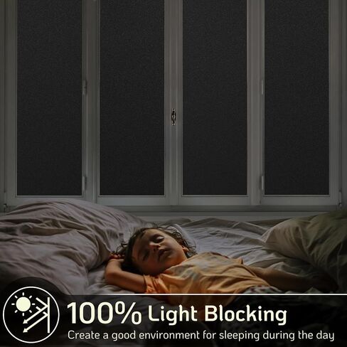 LUTE Blackout Window Film Removable Window Tint for Home Privacy Black 17.5" x 78.7", Static Cling for Inside Dark Sunlight Blockers Darkening Light Blocking for Bedroom Home Theater Garage in Saudi Arabia