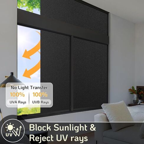LUTE Blackout Window Film Removable Window Tint for Home Privacy Black 17.5" x 78.7", Static Cling for Inside Dark Sunlight Blockers Darkening Light Blocking for Bedroom Home Theater Garage in Saudi Arabia