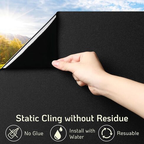 LUTE Blackout Window Film Removable Window Tint for Home Privacy Black 17.5" x 78.7", Static Cling for Inside Dark Sunlight Blockers Darkening Light Blocking for Bedroom Home Theater Garage in Saudi Arabia
