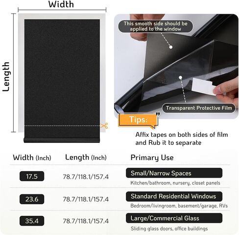 LUTE Blackout Window Film Removable Window Tint for Home Privacy Black 17.5" x 78.7", Static Cling for Inside Dark Sunlight Blockers Darkening Light Blocking for Bedroom Home Theater Garage in Saudi Arabia