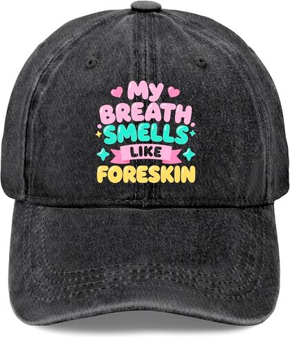 My Breath Smells Like Foreskin Hat for Men Cool Washed Distressed Baseball Cap in Kuwait