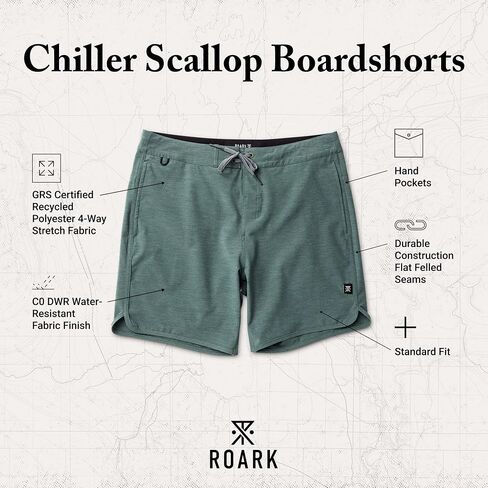 Roark Chiller Scallop Boardshorts for Men | Quick Dry 4-Way Stretch Swim Trunks | 7" Inseam Board Shorts in Kuwait