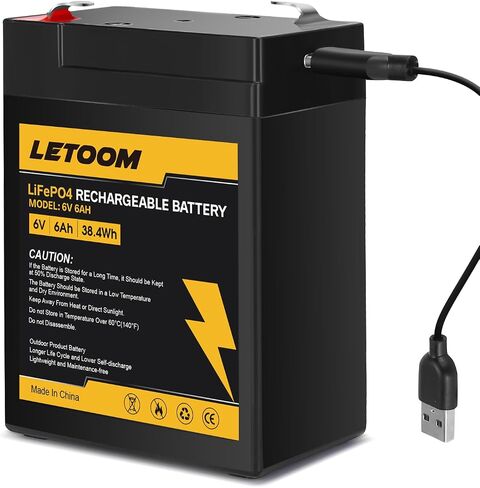 6V Battery LiFePO4 USB Rechargeable 7Ah Lithium Phosphate Battery 2000+ Cycles for Ride On Toys, Deer Feeder, Emergency Light, Game Feeder,Alarm System (6V 7Ah 1 Pack) in Kuwait