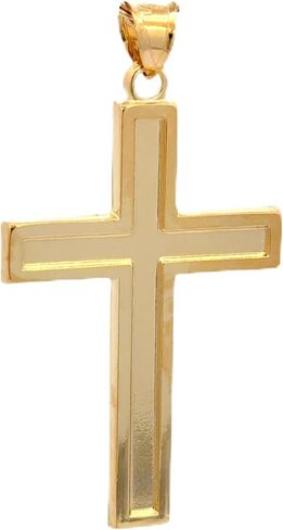 CROSS + CROWN Premium 14K Yellow Gold Cross Pendant, Durable Double-Bonded 14K Pendant for Necklace, Women & Mens Polished Gold Cross for Chain, Handcrafted Religious Jewelry in the USA, XXL in Kuwait