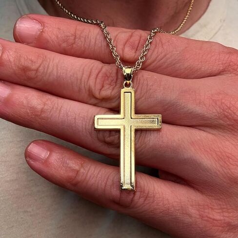 CROSS + CROWN Premium 14K Yellow Gold Cross Pendant, Durable Double-Bonded 14K Pendant for Necklace, Women & Mens Polished Gold Cross for Chain, Handcrafted Religious Jewelry in the USA, XXL in Kuwait
