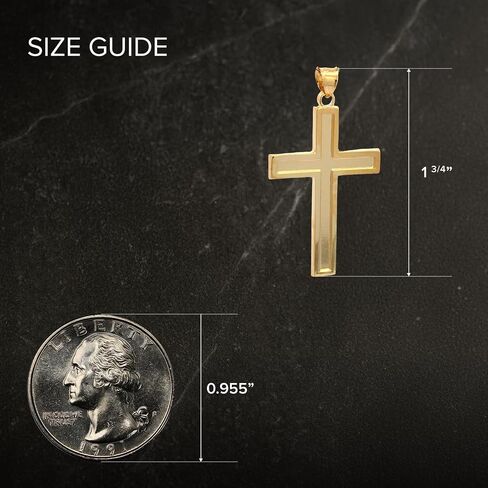 CROSS + CROWN Premium 14K Yellow Gold Cross Pendant, Durable Double-Bonded 14K Pendant for Necklace, Women & Mens Polished Gold Cross for Chain, Handcrafted Religious Jewelry in the USA, XXL in Kuwait