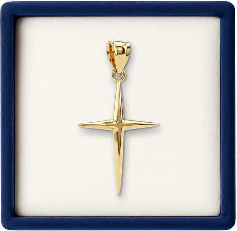 CROSS + CROWN Premium Slim 14K Yellow Gold Cross Pendant, Durable Double-Bonded 14K Pendant for Necklace, Women & Mens Slim Gold Cross for Chain, Handcrafted Religious Jewelry in the USA in Kuwait