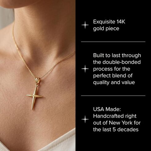 CROSS + CROWN Premium Slim 14K Yellow Gold Cross Pendant, Durable Double-Bonded 14K Pendant for Necklace, Women & Mens Slim Gold Cross for Chain, Handcrafted Religious Jewelry in the USA in Kuwait