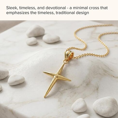 CROSS + CROWN Premium Slim 14K Yellow Gold Cross Pendant, Durable Double-Bonded 14K Pendant for Necklace, Women & Mens Slim Gold Cross for Chain, Handcrafted Religious Jewelry in the USA in Kuwait