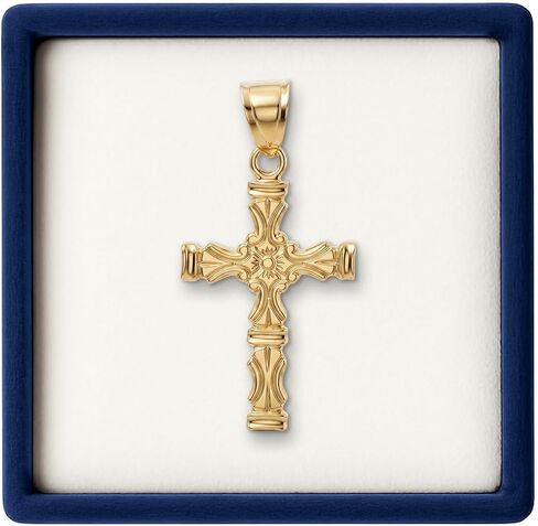 CROSS + CROWN Premium 14K Yellow Gold Cross Pendant in Regal Scroll Design, Durable Double-Bonded 14K Pendant for Necklace, Women & Mens Gold Cross for Chain, Handcrafted Religious Jewelry in the USA in Kuwait