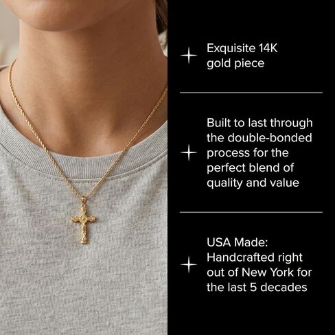 CROSS + CROWN Premium 14K Yellow Gold Cross Pendant in Regal Scroll Design, Durable Double-Bonded 14K Pendant for Necklace, Women & Mens Gold Cross for Chain, Handcrafted Religious Jewelry in the USA in Kuwait