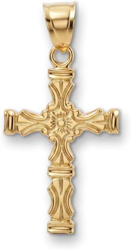 CROSS + CROWN Premium 14K Yellow Gold Cross Pendant in Regal Scroll Design, Durable Double-Bonded 14K Pendant for Necklace, Women & Mens Gold Cross for Chain, Handcrafted Religious Jewelry in the USA in Kuwait