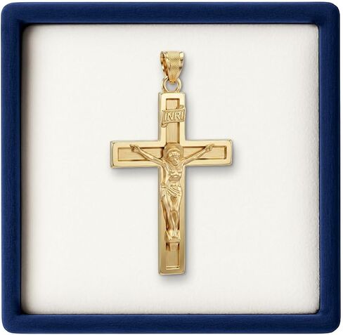 CROSS + CROWN 14K Gold Crucifix Necklace for Women & Men, Durable Double-Bonded 14K Yellow Gold Crucifix to Avoid Tarnishing, Authentic Crucifix Pendant for Men & Women, Handcrafted in the USA, XXL in Kuwait