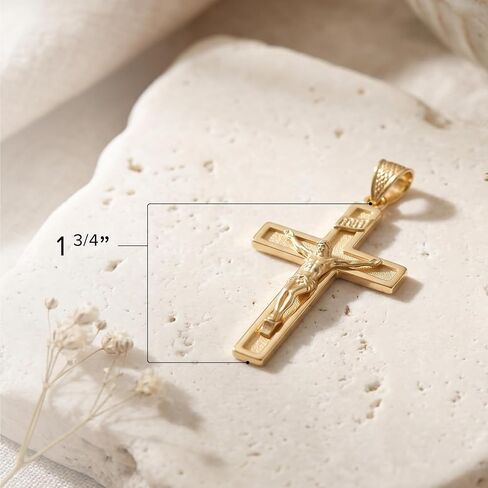 CROSS + CROWN 14K Gold Crucifix Necklace for Women & Men, Durable Double-Bonded 14K Yellow Gold Crucifix to Avoid Tarnishing, Authentic Crucifix Pendant for Men & Women, Handcrafted in the USA, XXL in Kuwait