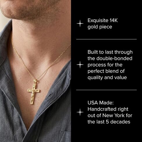 CROSS + CROWN 14K Gold Crucifix Necklace for Women & Men, Durable Double-Bonded 14K Yellow Gold Crucifix to Avoid Tarnishing, Authentic Crucifix Pendant for Men & Women, Handcrafted in the USA, XXL in Kuwait