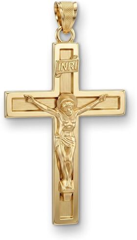 CROSS + CROWN 14K Gold Crucifix Necklace for Women & Men, Durable Double-Bonded 14K Yellow Gold Crucifix to Avoid Tarnishing, Authentic Crucifix Pendant for Men & Women, Handcrafted in the USA, XXL in Kuwait