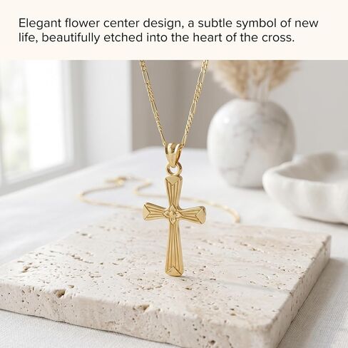 CROSS + CROWN Premium 14K Yellow Gold Cross Pendant, Durable Double-Bonded 14K Pendant for Necklace, Women & Mens Gold Cross for Chain, Handcrafted Religious Jewelry in the USA, 1x1/8 in Kuwait