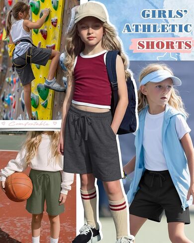 4 Pack Girls' Shorts 5-14Y Bermuda Knee Length Basketball Shorts Teen Drawstring Summer Kids Clothes with Pockets in Saudi Arabia