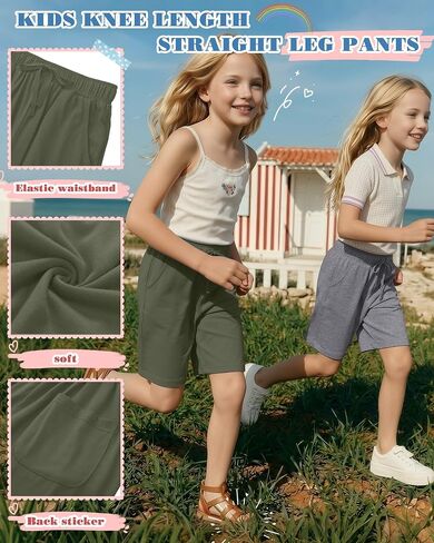 4 Pack Girls' Shorts 5-14Y Bermuda Knee Length Basketball Shorts Teen Drawstring Summer Kids Clothes with Pockets in Saudi Arabia