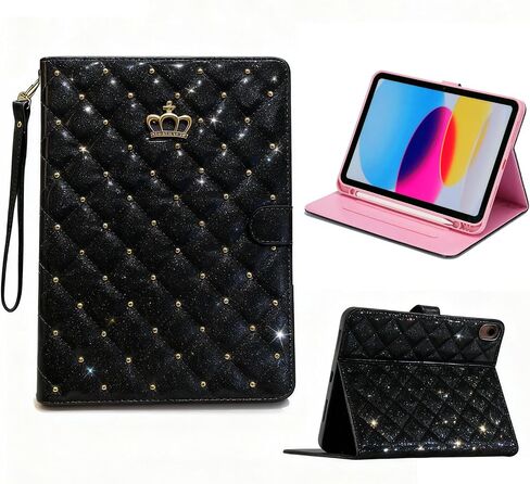Case for iPad (A16) 11th Generation 11 Inch 2025 / iPad 10th Generation 10.9 Inch 2022, [Built-in Pencil Holder] Heavy Duty Shockproof Glitter Sparkly Leather Bling Folio Protective Cover (Rose Pink) in Saudi Arabia