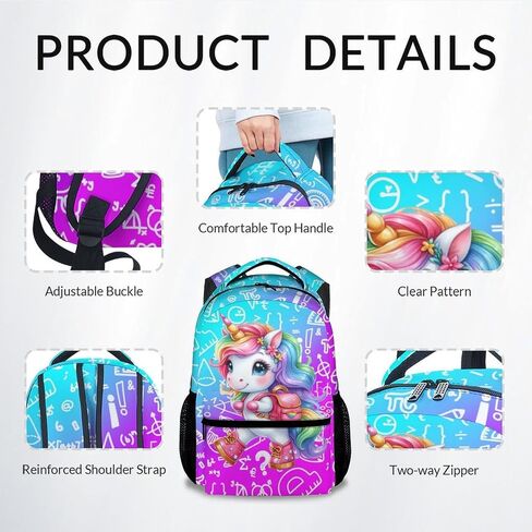 UNIKITTY Girls Unicorn Backpack for School Kids Preschool Bookbag - 17 Inch Kids School Bag with Pockets for Elementary Kindergarten in Saudi Arabia