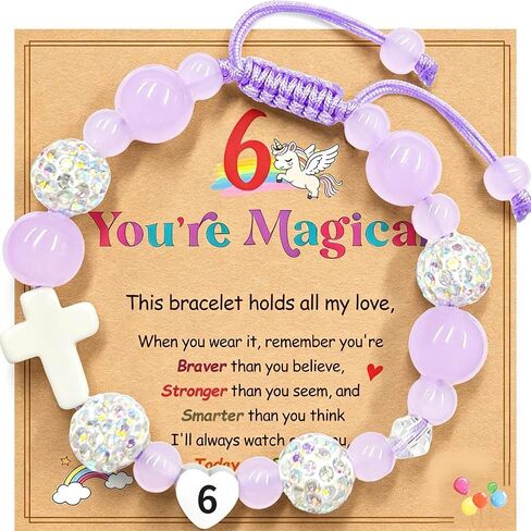 Birthday Cross Bracelet for Girls Ages 1 2 3 4 5 6 7 8 Braided Bracelet with Ceramic Cross & Heart Birthday Number Glass Bead Bracelet in Premium Silver Gift Box Adjustable Jewelry in Saudi Arabia