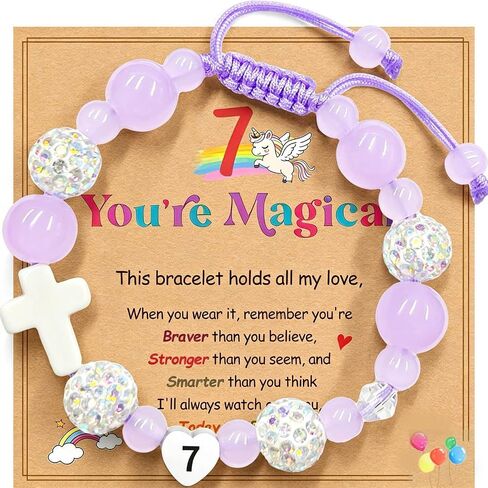 Birthday Cross Bracelet for Girls Ages 1 2 3 4 5 6 7 8 Braided Bracelet with Ceramic Cross & Heart Birthday Number Glass Bead Bracelet in Premium Silver Gift Box Adjustable Jewelry in Saudi Arabia
