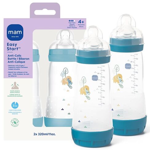 MAM Easy Start Anti-Colic Baby Bottle, Fast Flow, Breastfeeding-Like Silicone Nipple Bottle, Reduces Colic, Gas, & Reflux, Easy-to-Clean, BPA-Free, Vented Baby Bottles for Newborns, 4 Plus Months in Saudi Arabia
