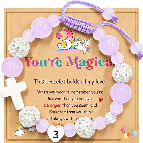 Birthday Cross Bracelet for Girls Ages 1 2 3 4 5 6 7 8 Braided Bracelet with Ceramic Cross & Heart Birthday Number Glass Bead Bracelet in Premium Silver Gift Box Adjustable Jewelry in Saudi Arabia