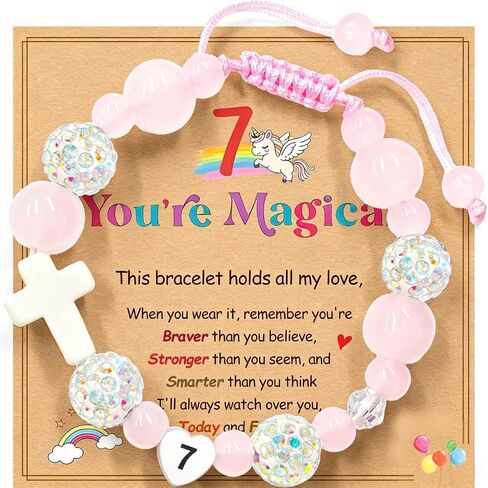 Birthday Cross Bracelet for Girls Ages 1 2 3 4 5 6 7 8 Braided Bracelet with Ceramic Cross & Heart Birthday Number Glass Bead Bracelet in Premium Silver Gift Box Adjustable Jewelry in Saudi Arabia
