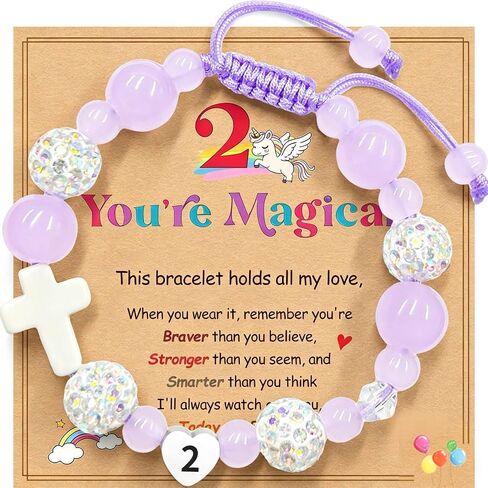 Birthday Cross Bracelet for Girls Ages 1 2 3 4 5 6 7 8 Braided Bracelet with Ceramic Cross & Heart Birthday Number Glass Bead Bracelet in Premium Silver Gift Box Adjustable Jewelry in Saudi Arabia