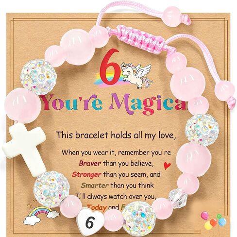 Birthday Cross Bracelet for Girls Ages 1 2 3 4 5 6 7 8 Braided Bracelet with Ceramic Cross & Heart Birthday Number Glass Bead Bracelet in Premium Silver Gift Box Adjustable Jewelry in Saudi Arabia