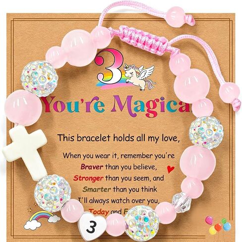 Birthday Cross Bracelet for Girls Ages 1 2 3 4 5 6 7 8 Braided Bracelet with Ceramic Cross & Heart Birthday Number Glass Bead Bracelet in Premium Silver Gift Box Adjustable Jewelry in Saudi Arabia