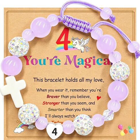 Birthday Cross Bracelet for Girls Ages 1 2 3 4 5 6 7 8 Braided Bracelet with Ceramic Cross & Heart Birthday Number Glass Bead Bracelet in Premium Silver Gift Box Adjustable Jewelry in Saudi Arabia