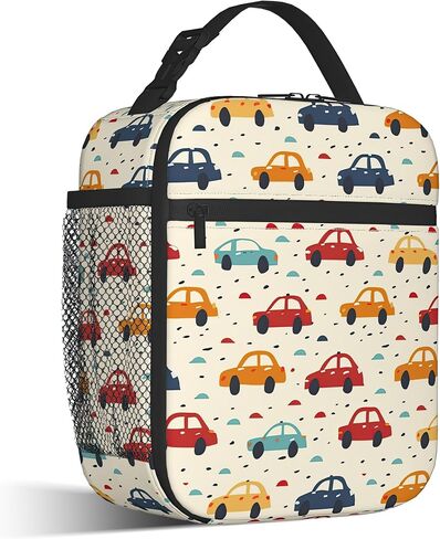 Insulated Lunch Bag,Colorful Cars Durable Lightweight Lunch Box for Kids,Cartoon Vehicle Portable Thermal Picnic Cool Bags Girls Boys School Daycare,Work,Camping in Saudi Arabia