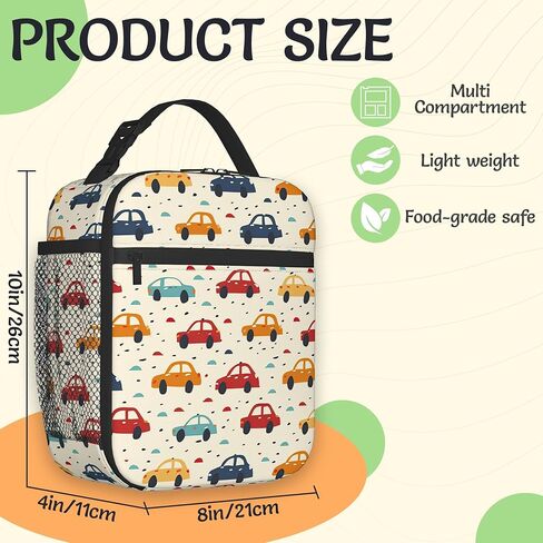 Insulated Lunch Bag,Colorful Cars Durable Lightweight Lunch Box for Kids,Cartoon Vehicle Portable Thermal Picnic Cool Bags Girls Boys School Daycare,Work,Camping in Saudi Arabia